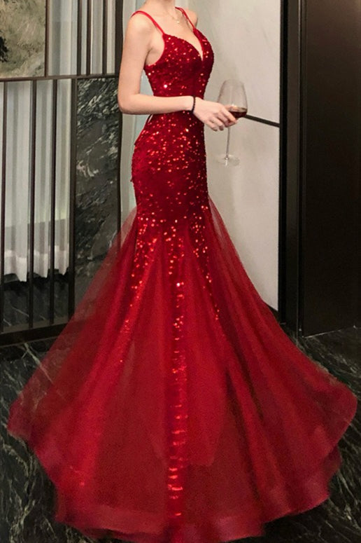 Sequin Sweetheart Spaghetti Strap Tulle Mermaid Maxi Gown - View 5