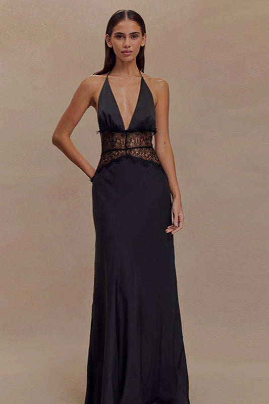 V Neck Backless Lace Dress - View 3
