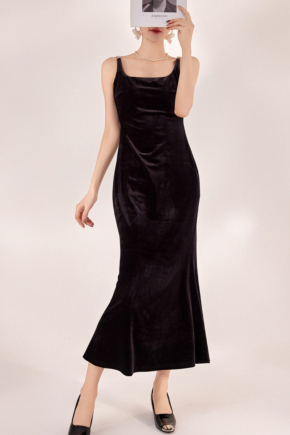 Sexy Velvet Strappy Backless Maxi Dress - View 3