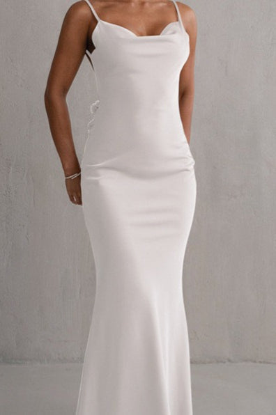 Satin Cowl Neck Spaghetti Strap Bias Cut Bodycon Maxi Dress - View 3