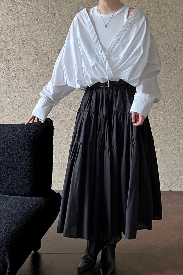 Off Shoulder Structured Peplum Mock Two Piece Blouse