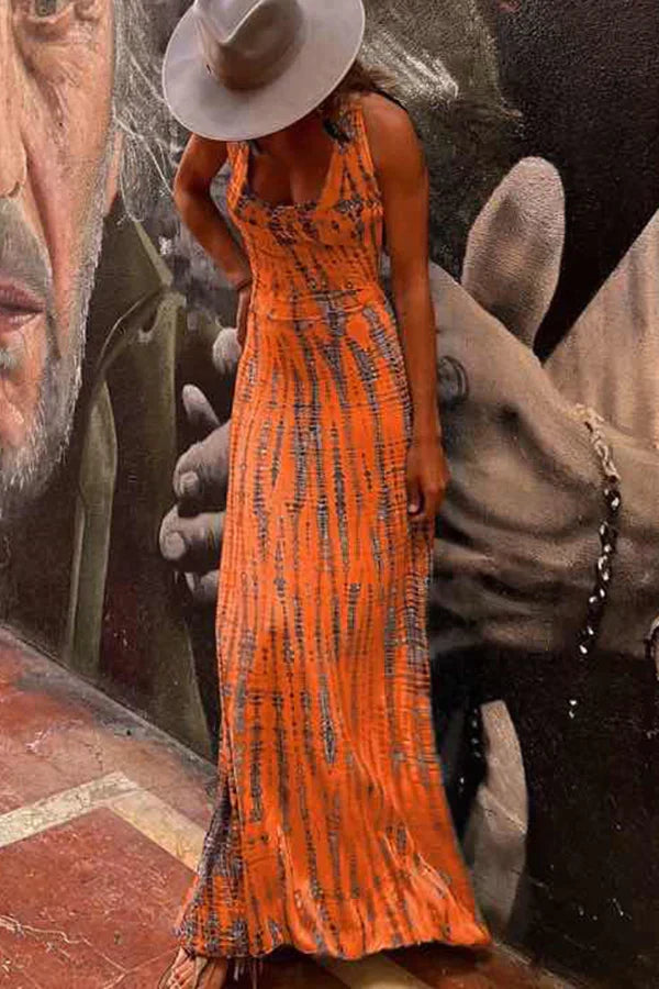 Tie Dye Scoop Neck Sleeveless Bodycon Maxi Dress - View 2
