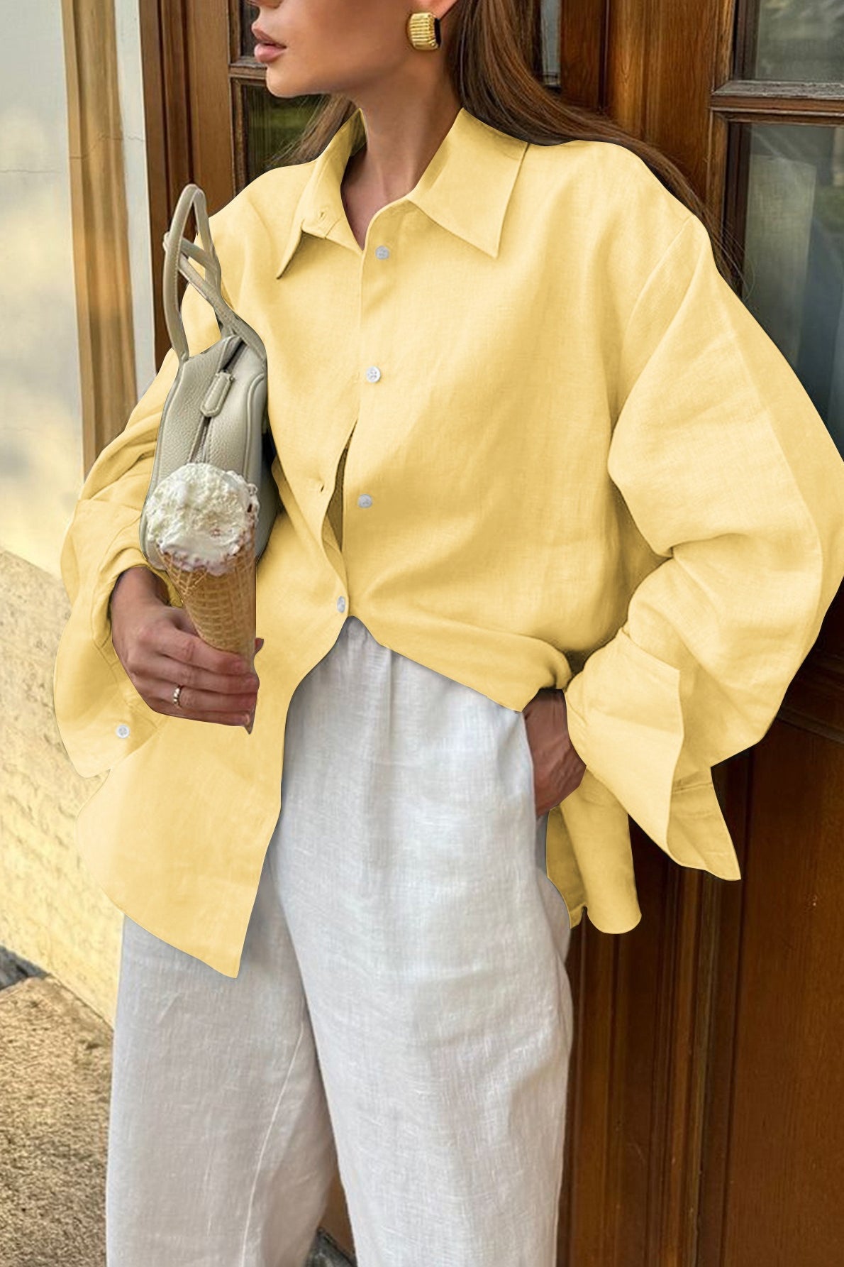 Button Down Long Sleeve Top