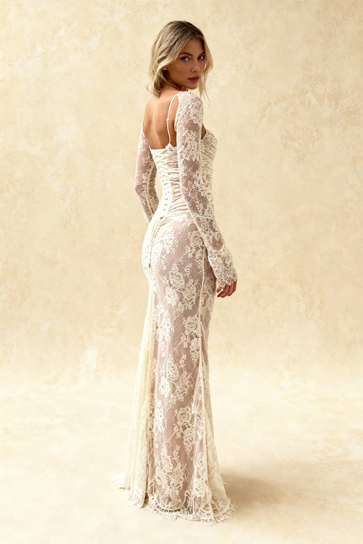 Elegant Lace Mesh Long Sleeve Lace Dress - View 3