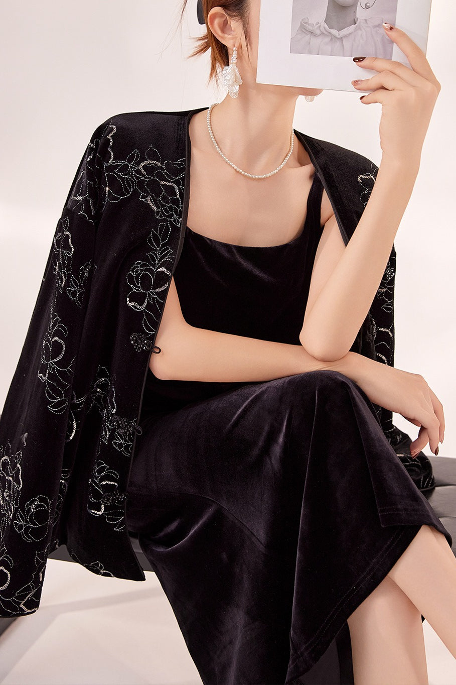 Sexy Velvet Strappy Backless Maxi Dress - View 7