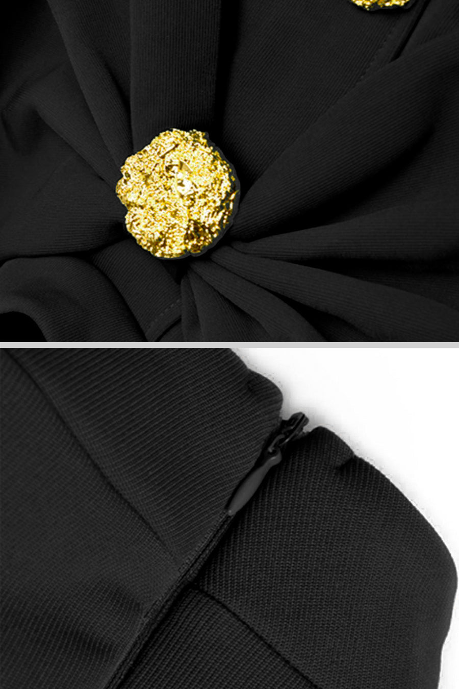 Bow Collar Mock Neck Long Sleeve Jewel Button Bodycon Midi Dress - View 9