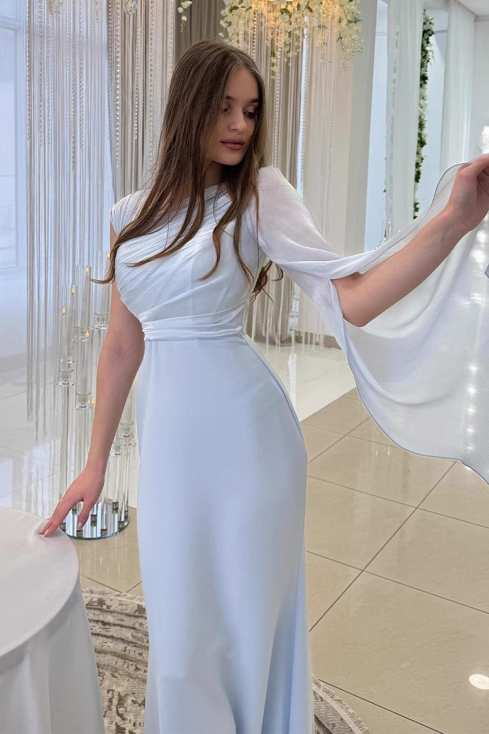 Chiffon One Shoulder Cape Sleeve Ruched High Slit Maxi Dress - View 7