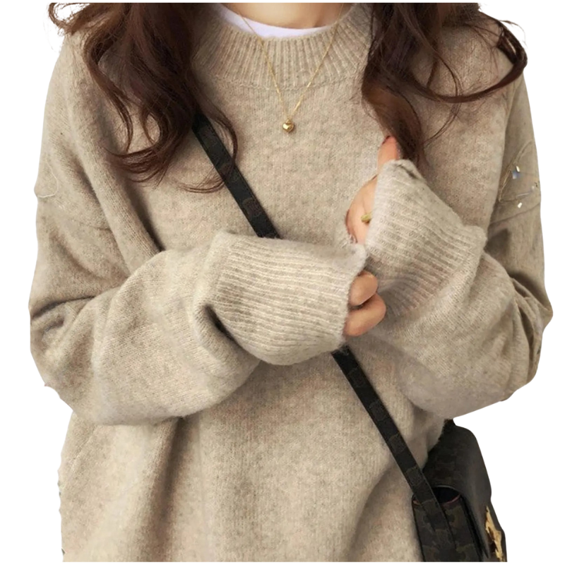 Crew Neck Long Sleeve Oversized Drop Shoulder Knit Sweater