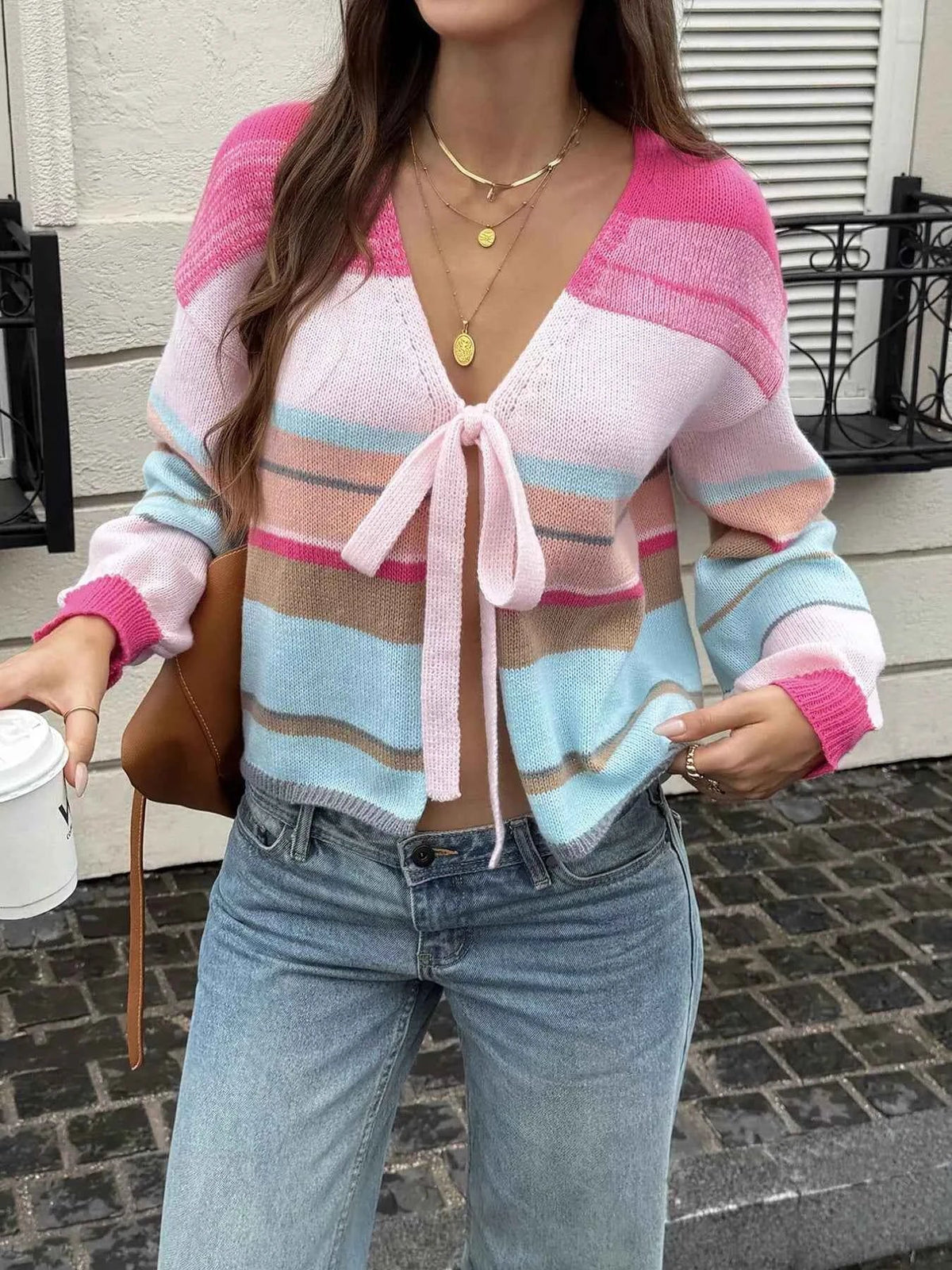 Striped Tie-Front Cardigan