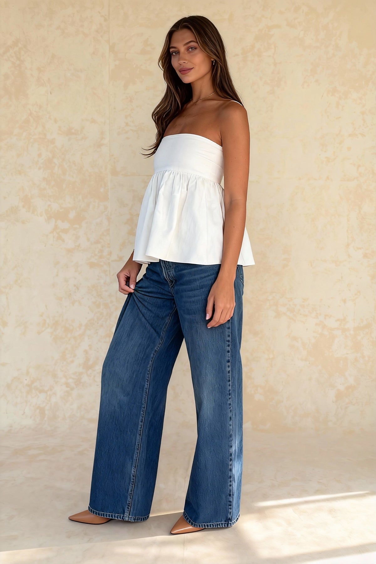 Solid Ruffles Flowy Bandeau Strapless