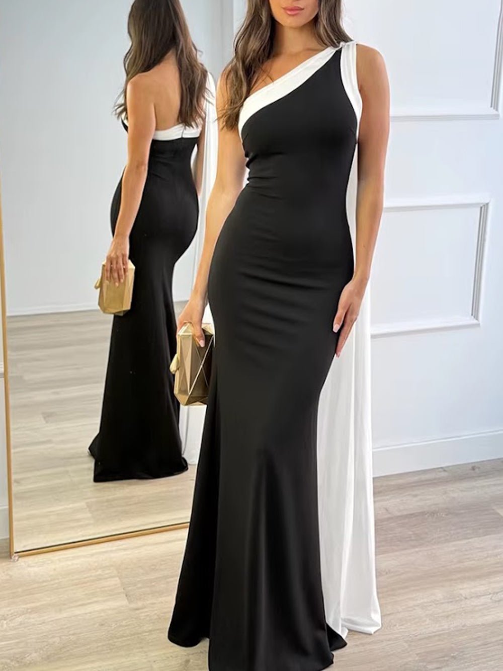 One Shoulder Draped Ruched Mermaid Maxi Evening Gown - View 2