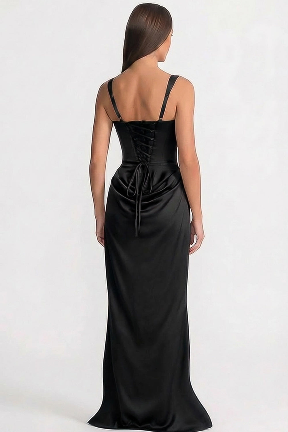 Corset Maxi Dress with Draped Hip Detail – Black - View 4