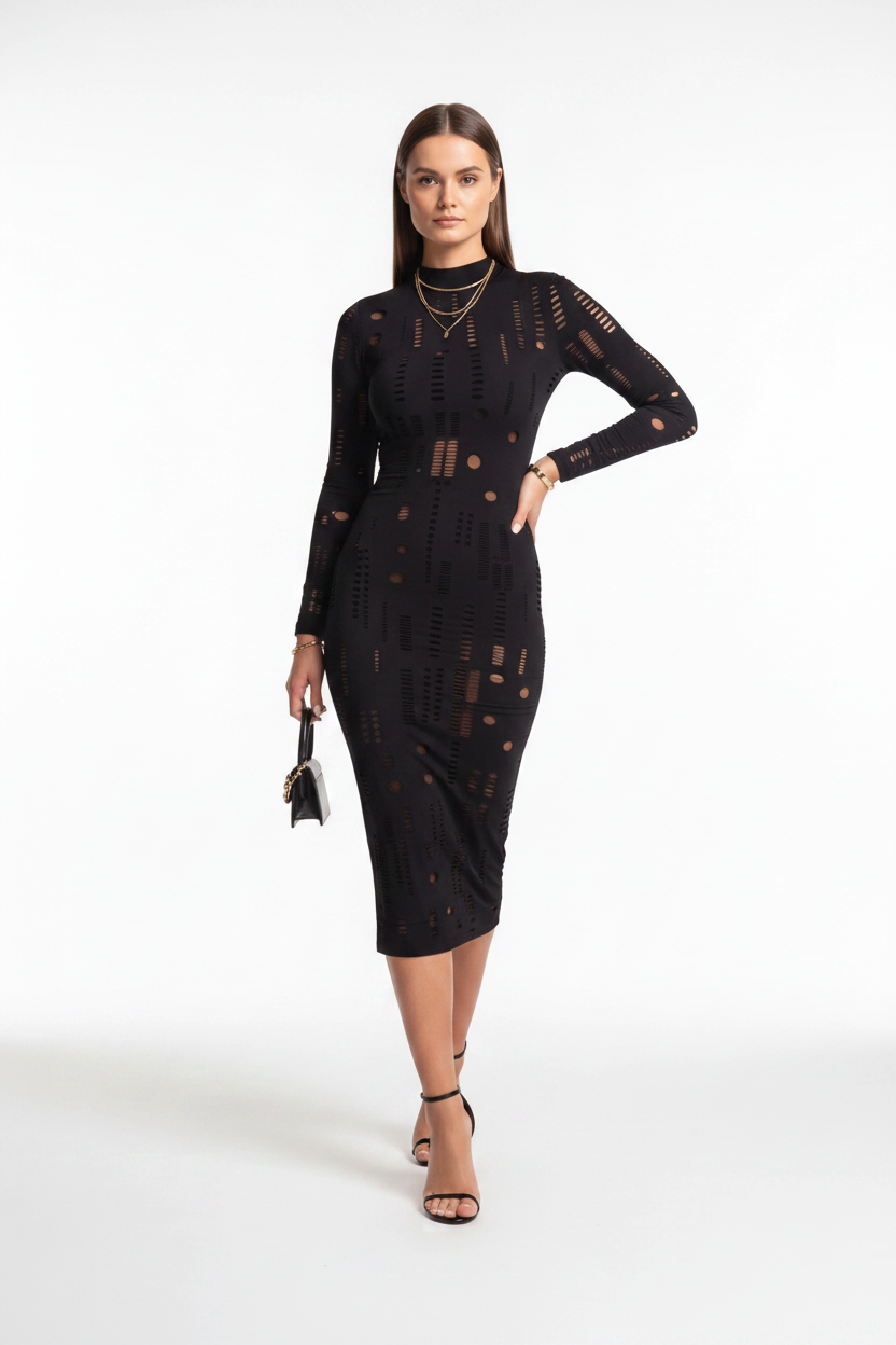 Mesh Sheer Off Shoulder Ruffle Midi Dress - View 15