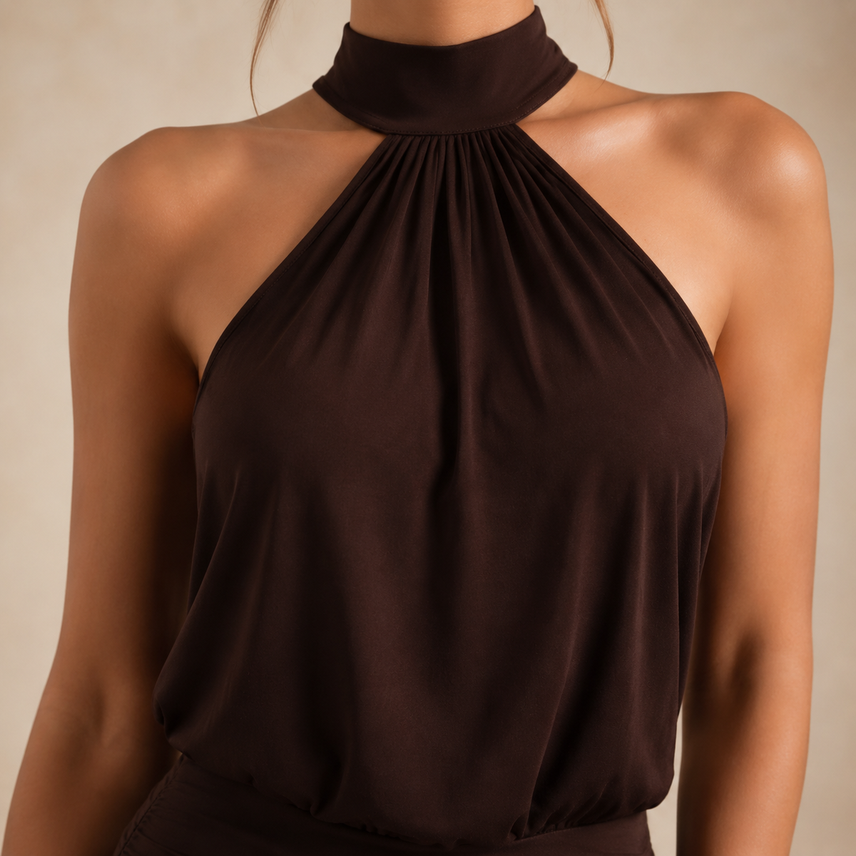 Mock Halter Neck Ruched Blouson Mini Dress 14