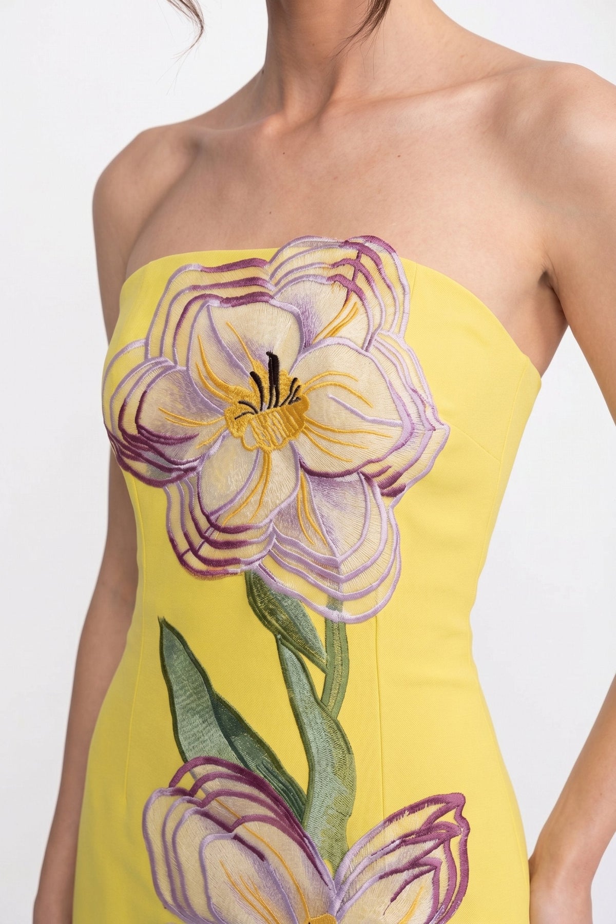 Strapless Floral-Print Midi Dress With Column Silhouette - Yellow - View 4