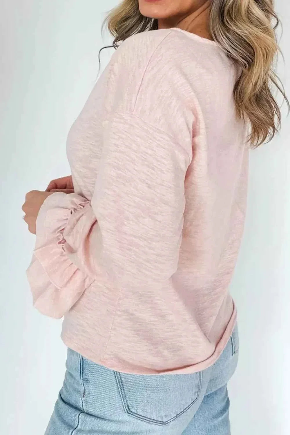 Long Sleeve Ruffle Cuff Casual Top