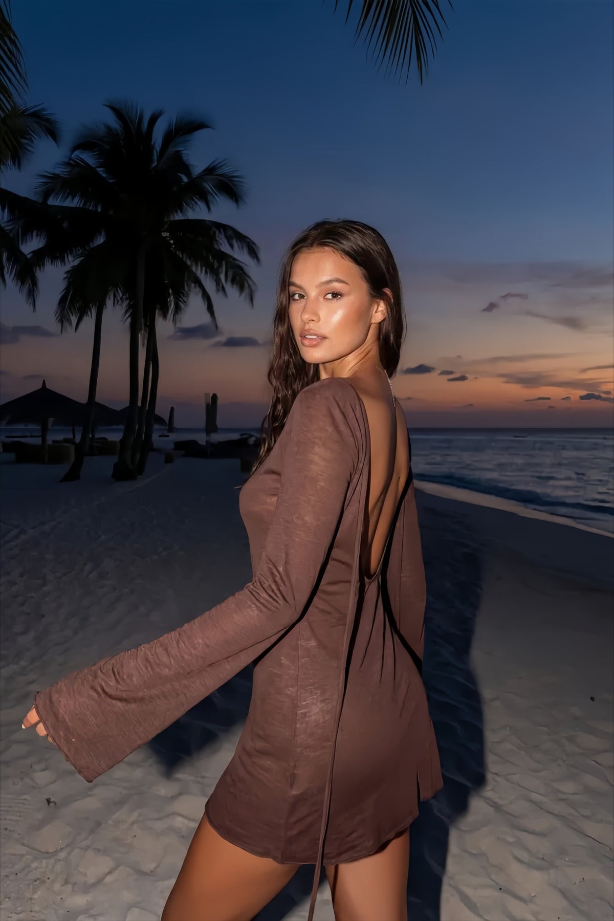 Backless Sheer Mesh Mini Dress