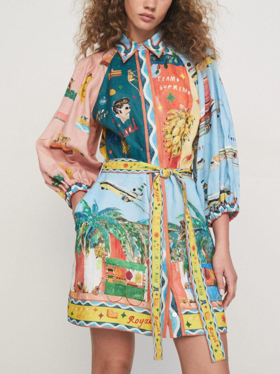 Satin Floral Print Shirt Mini Dress - View 4