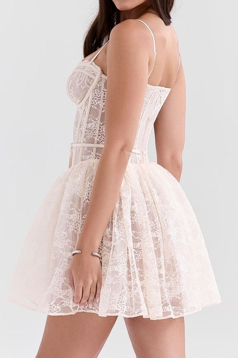 Lace Spaghetti Strap Corset Lace Up Fit and Flare Mini Dress - View 6