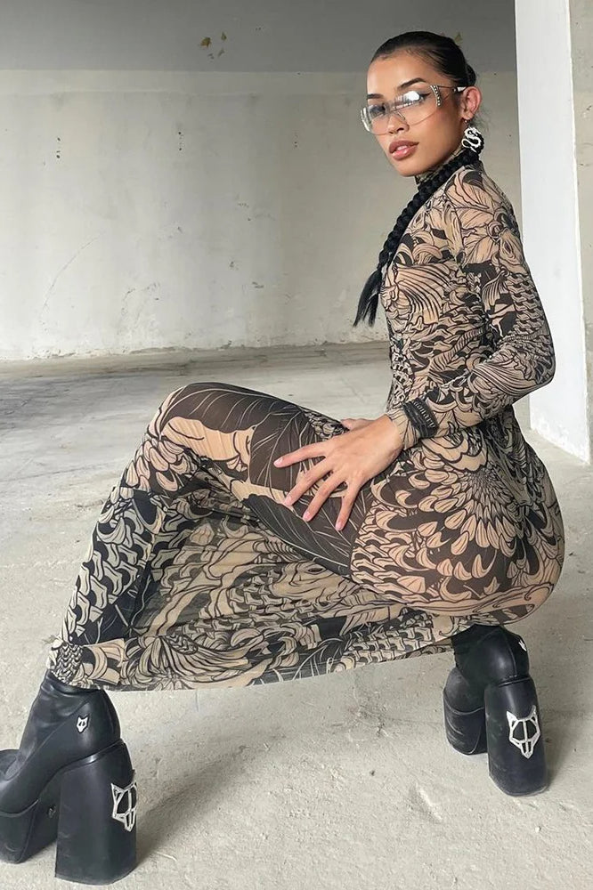 Weird Puss Mesh Print Maxi Dress - View 3