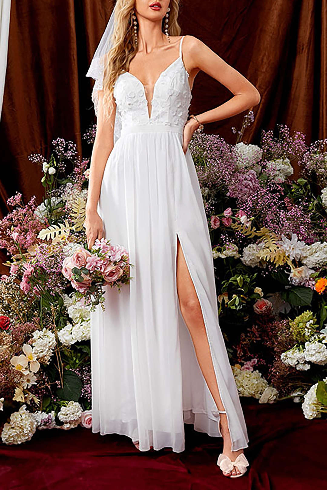 Lace Appliques Slip Maxi Dress