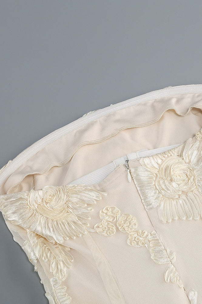 Strapless Floral Embroidered Mesh Mermaid Gown - View 5