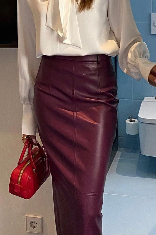 High Waist PU Leather Bodycon Maxi Skirt