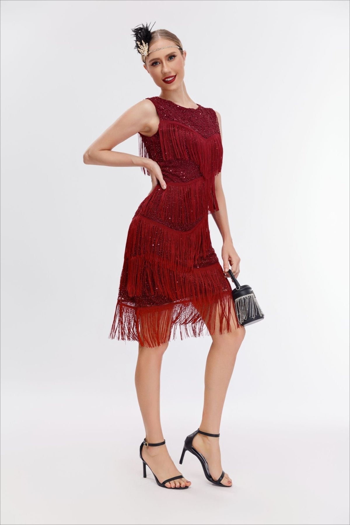 Sequin Beaded Tiered Fringe Sleeveless Shift Mini Cocktail Dress - View 4