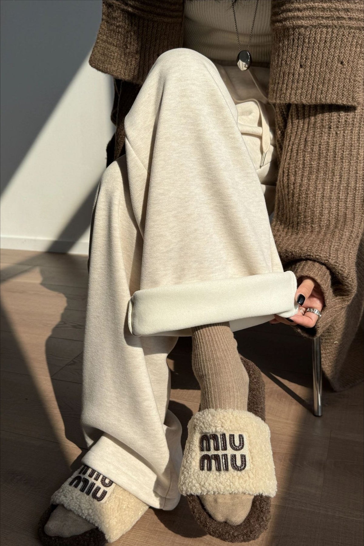 Fleece Lined Wool Blend Knit Pants