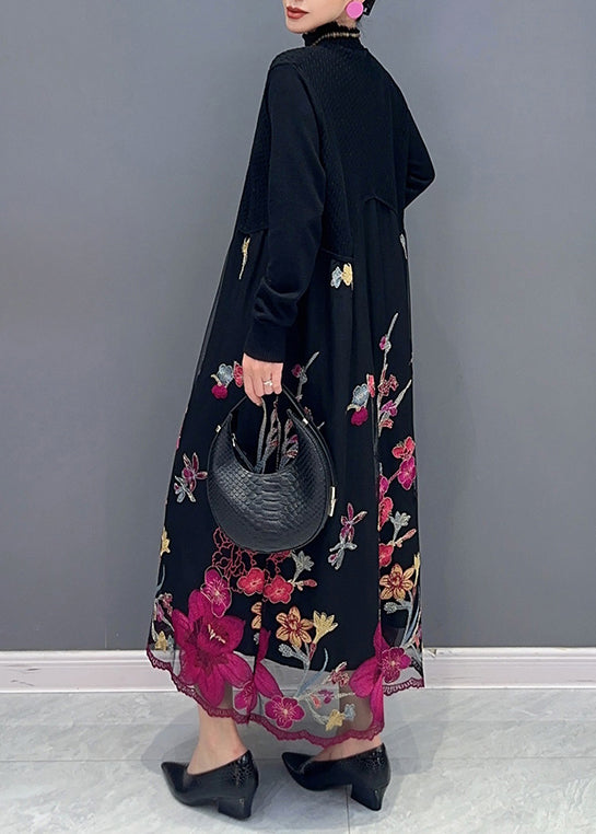 Faux Two-Piece Mock Neck Long Sleeve Floral Maxi Dress - View 5