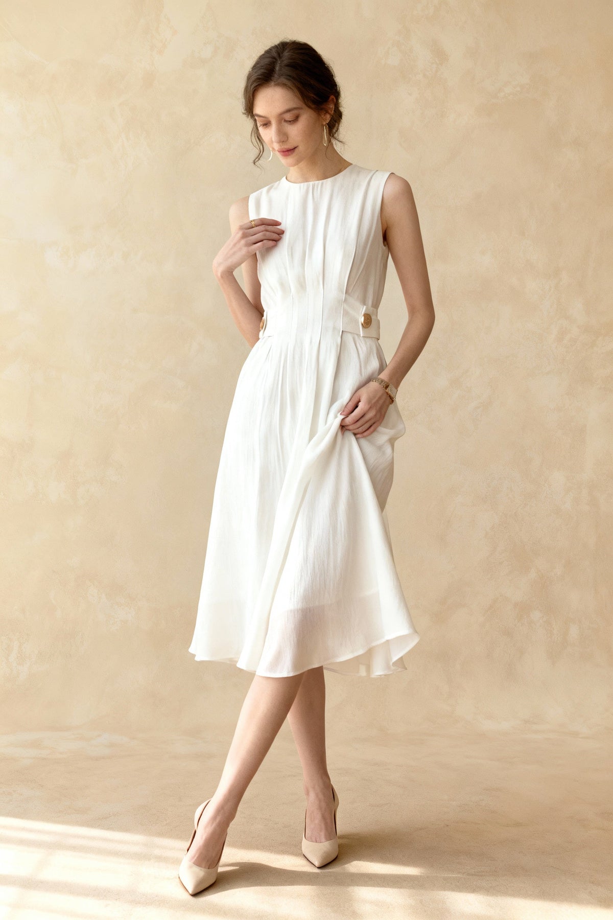 Button Embellished Long Sleeve Midi Dress