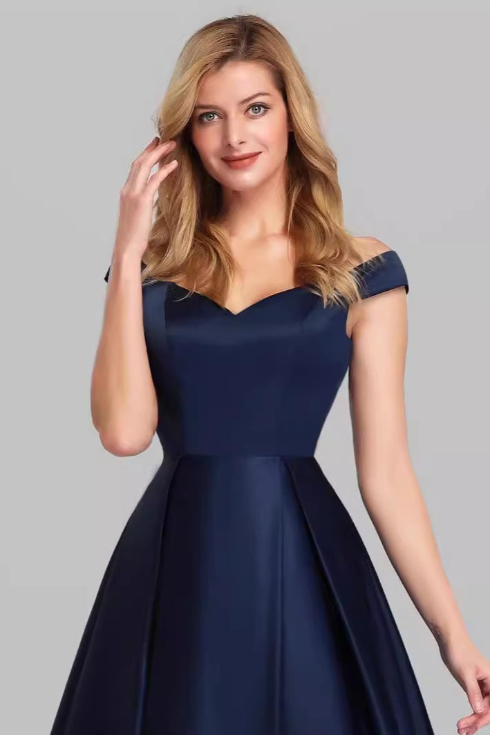 Satin Off Shoulder Sweetheart A-Line Prom Gown - View 4