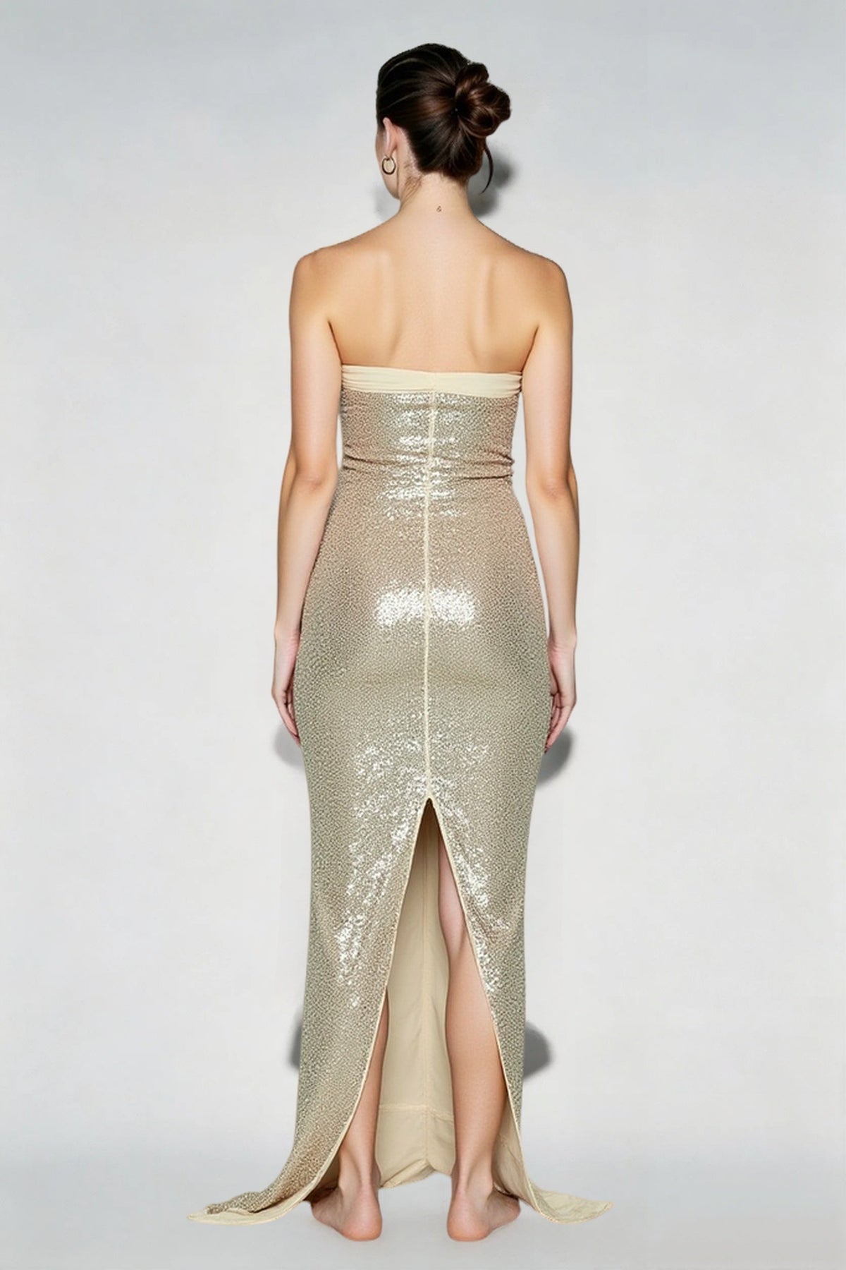 Sequin Strapless Straight Neck Column Maxi Gown 4