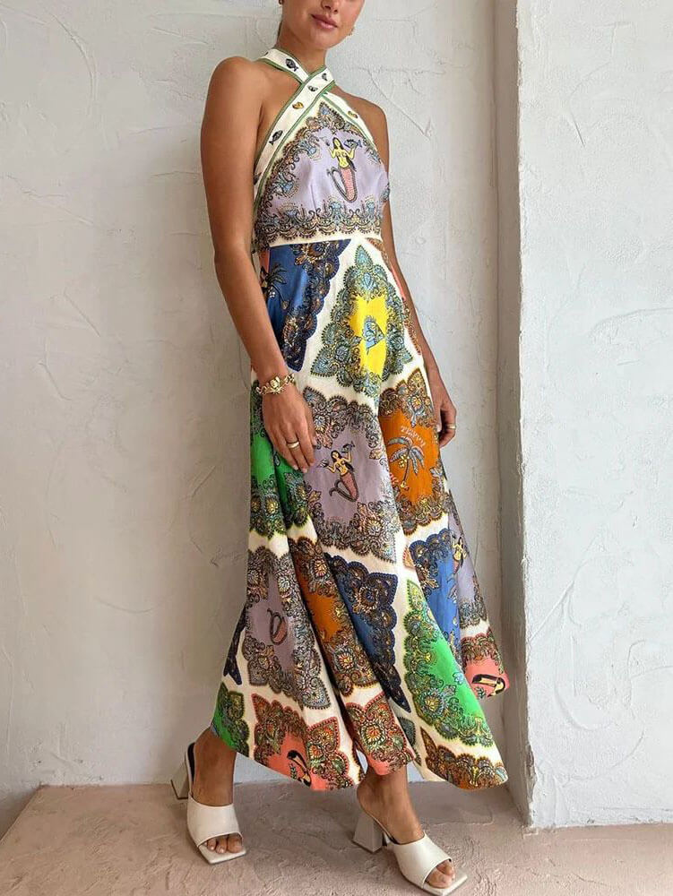 Paisley Satin Floral Midi Dress - View 4