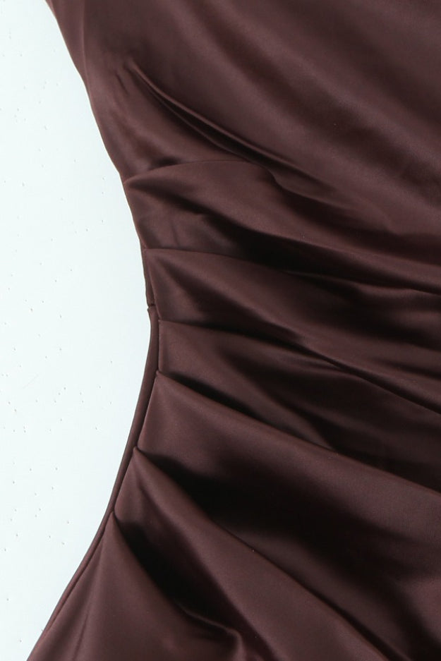 Square Neck Ruched Satin Bodycon Mermaid Dress - View 16