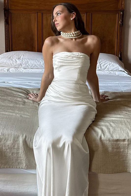 Satin Strapless Ruched Maxi Formal Dress - View 2