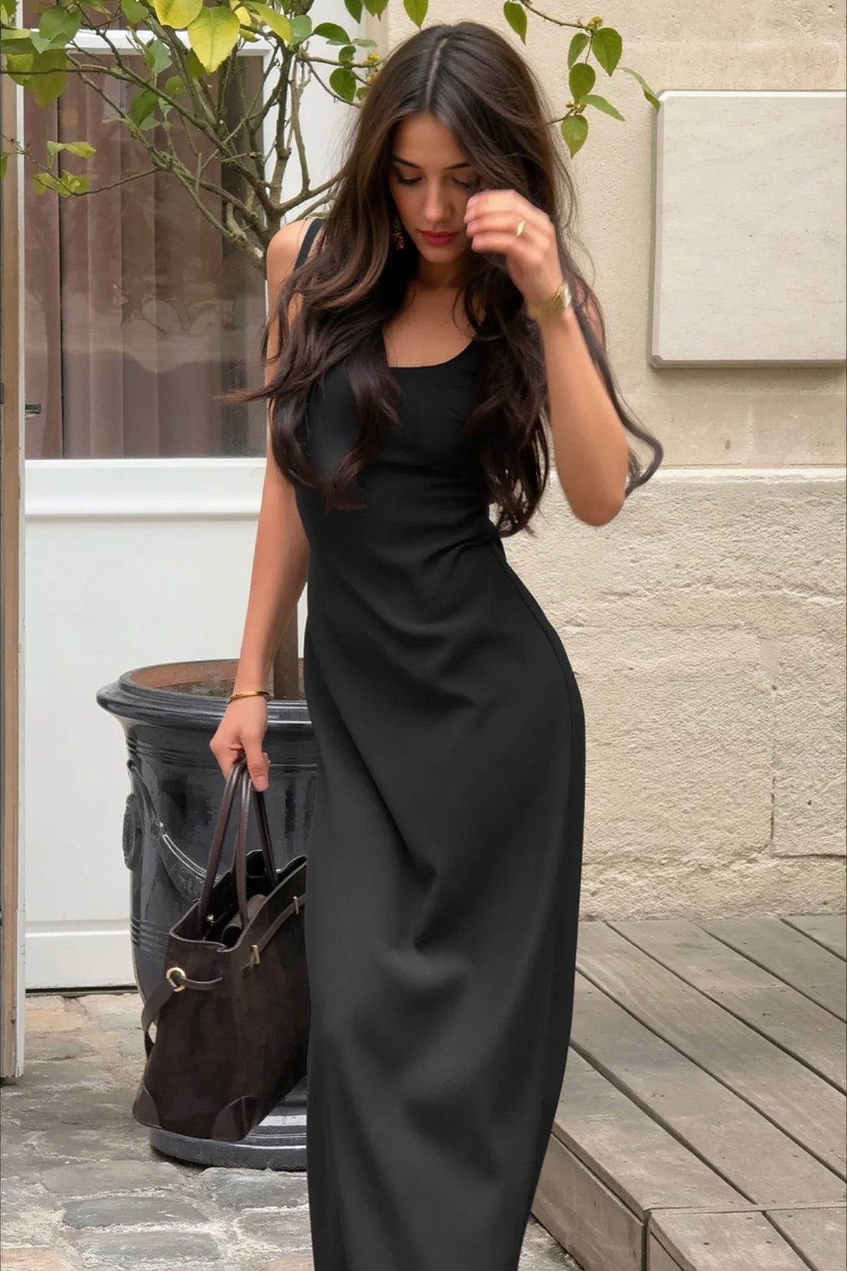 Square Neck Spaghetti Strap High Split Satin Slip Maxi Dress 2