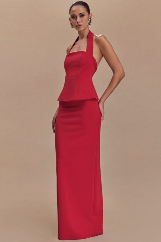 Halter Neck Backless Peplum Maxi Gown - View 9