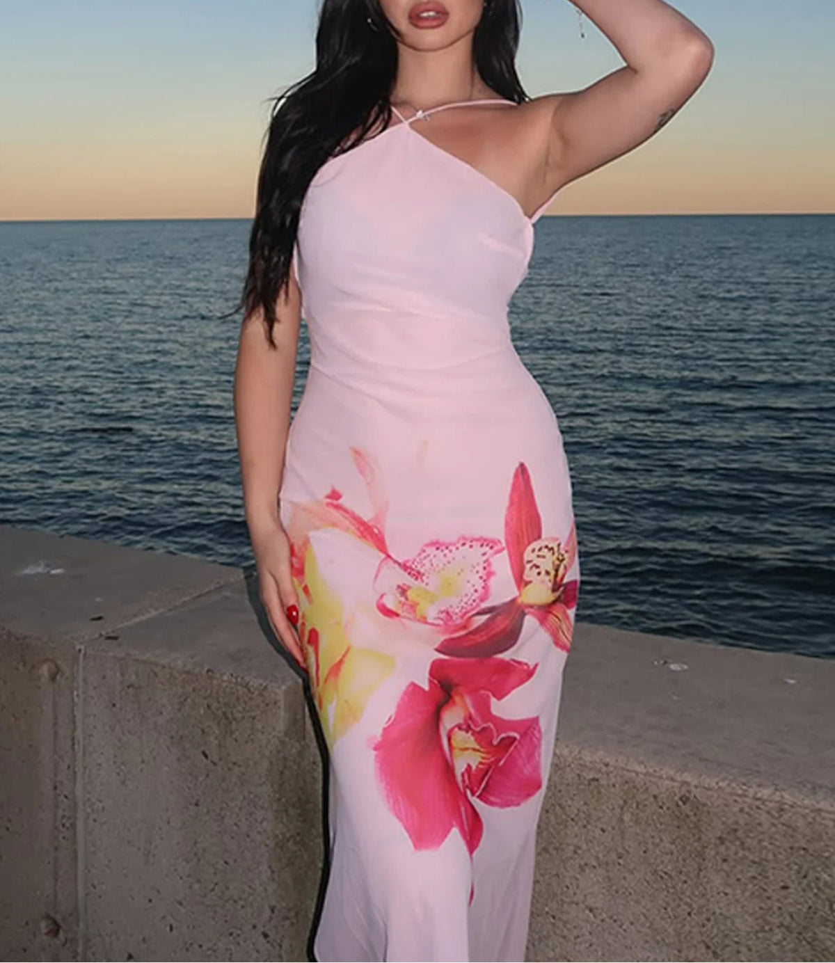 Floral Print Mesh Spaghetti Strap Bodycon Maxi Dress - View 2