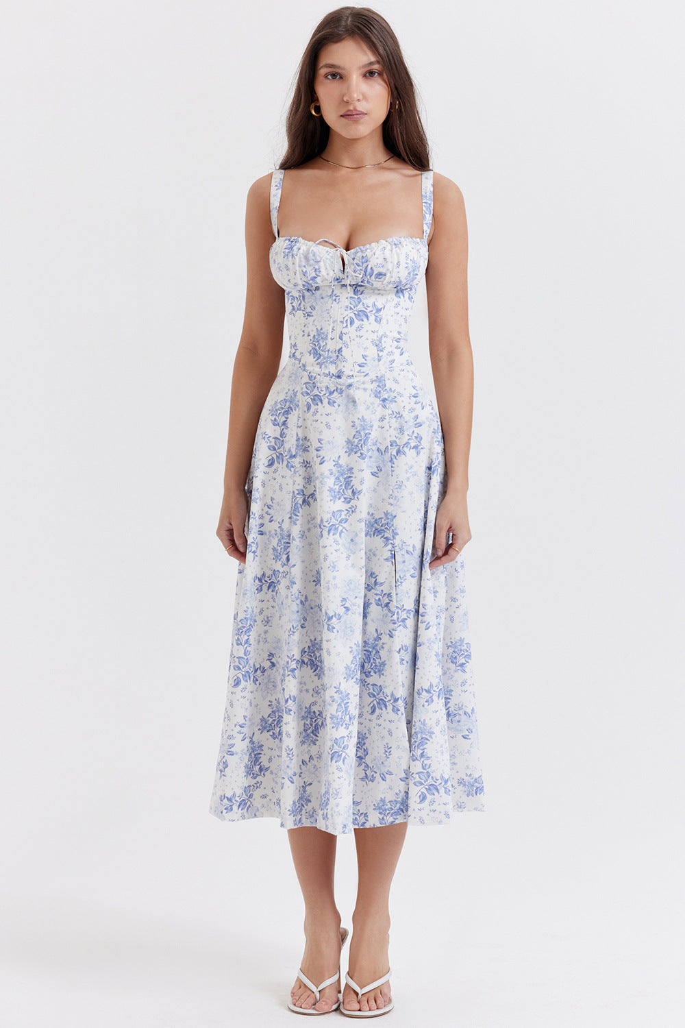 Sweetheart Neck Corset Tie Front Fit and Flare Midi Dress - View 6