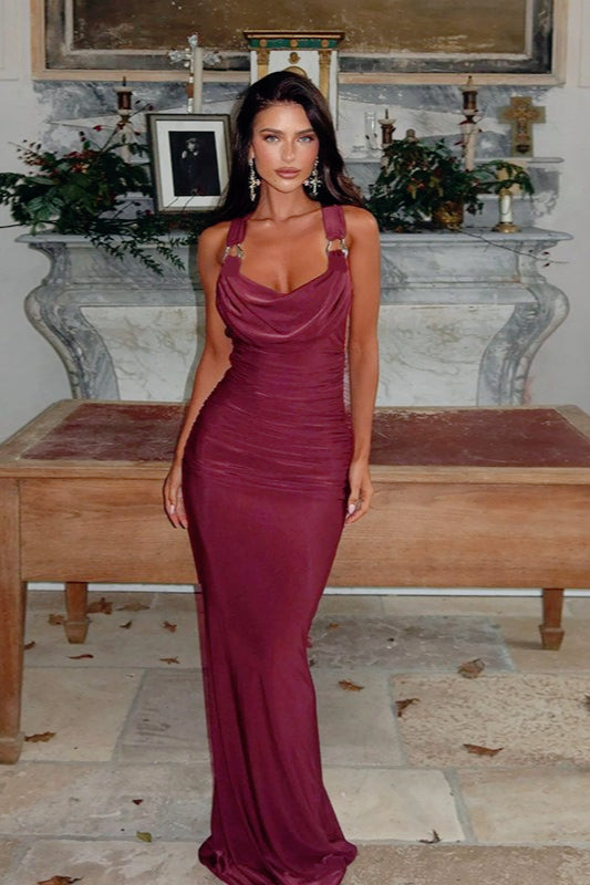Cowl Neck Ruched Mermaid Maxi Dress 2