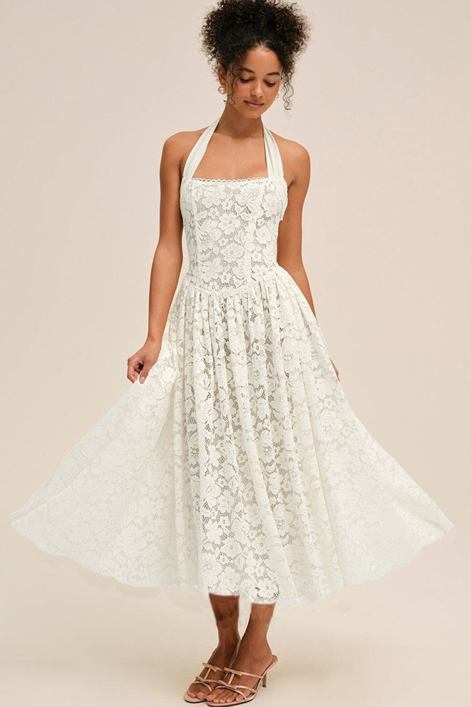 Backless Halter-Neck Lace Dress