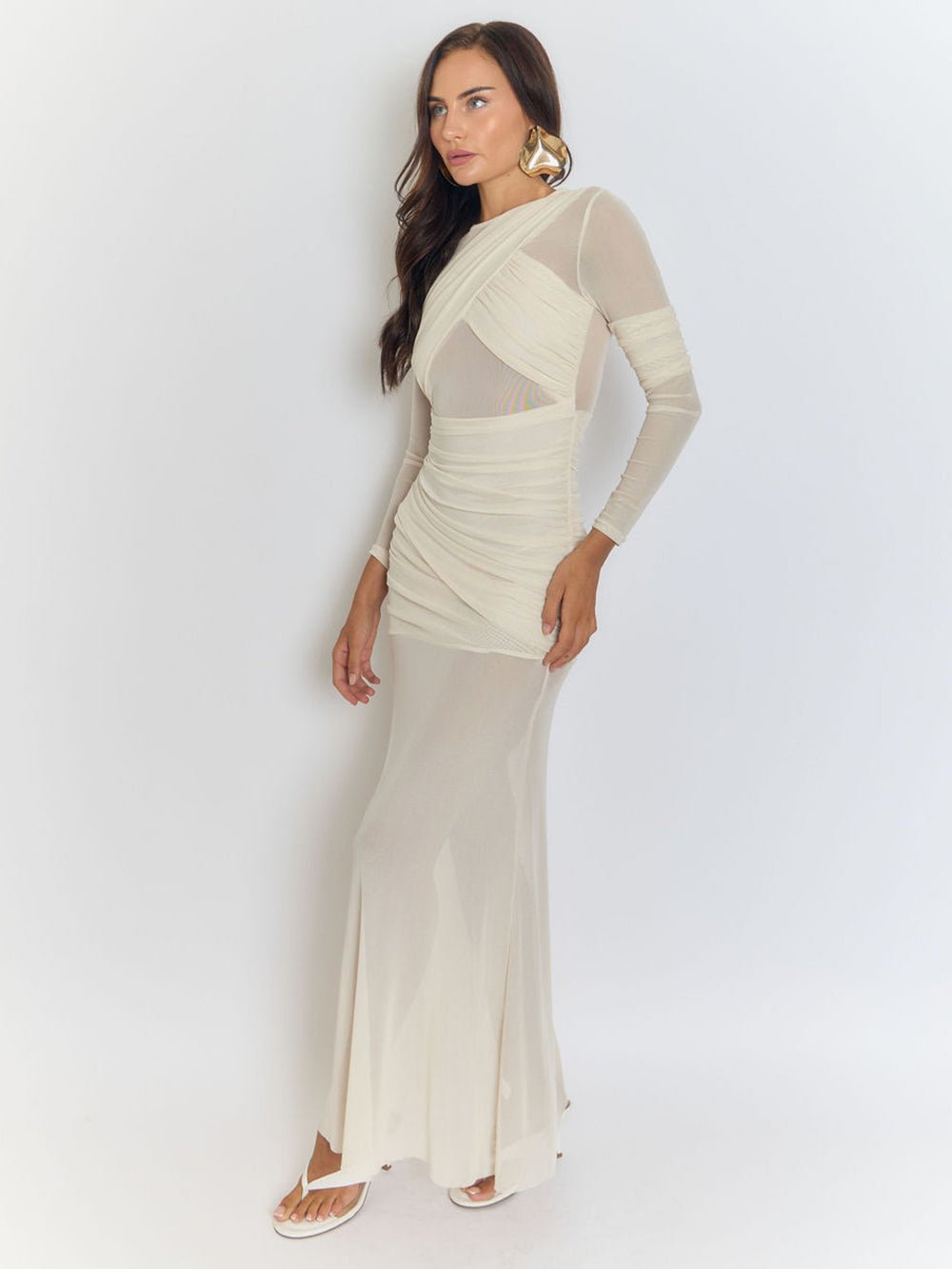 Cecilia Mesh Maxi Dress In White in Beige - View 11