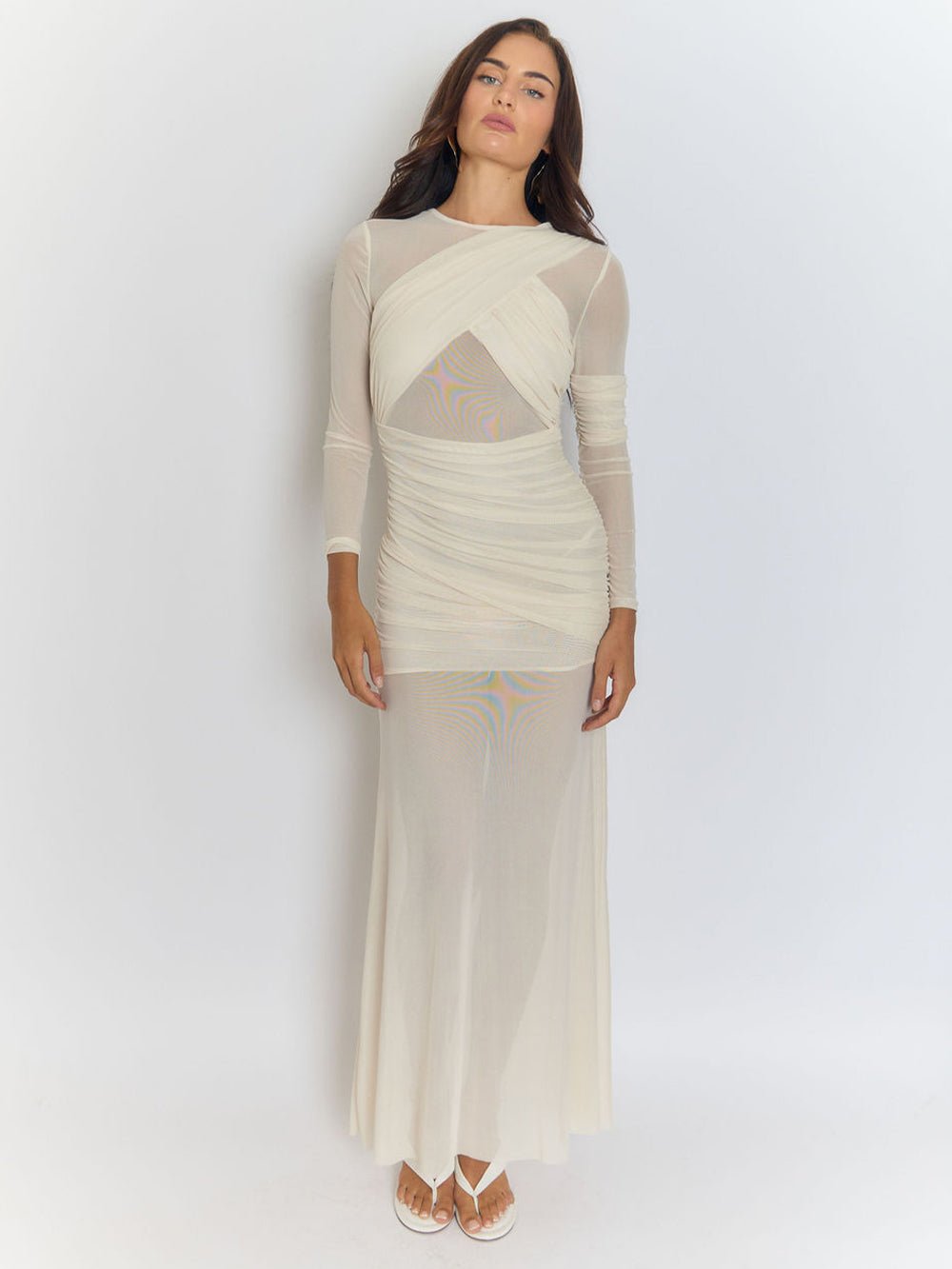 Cecilia Mesh Maxi Dress In White - View 9