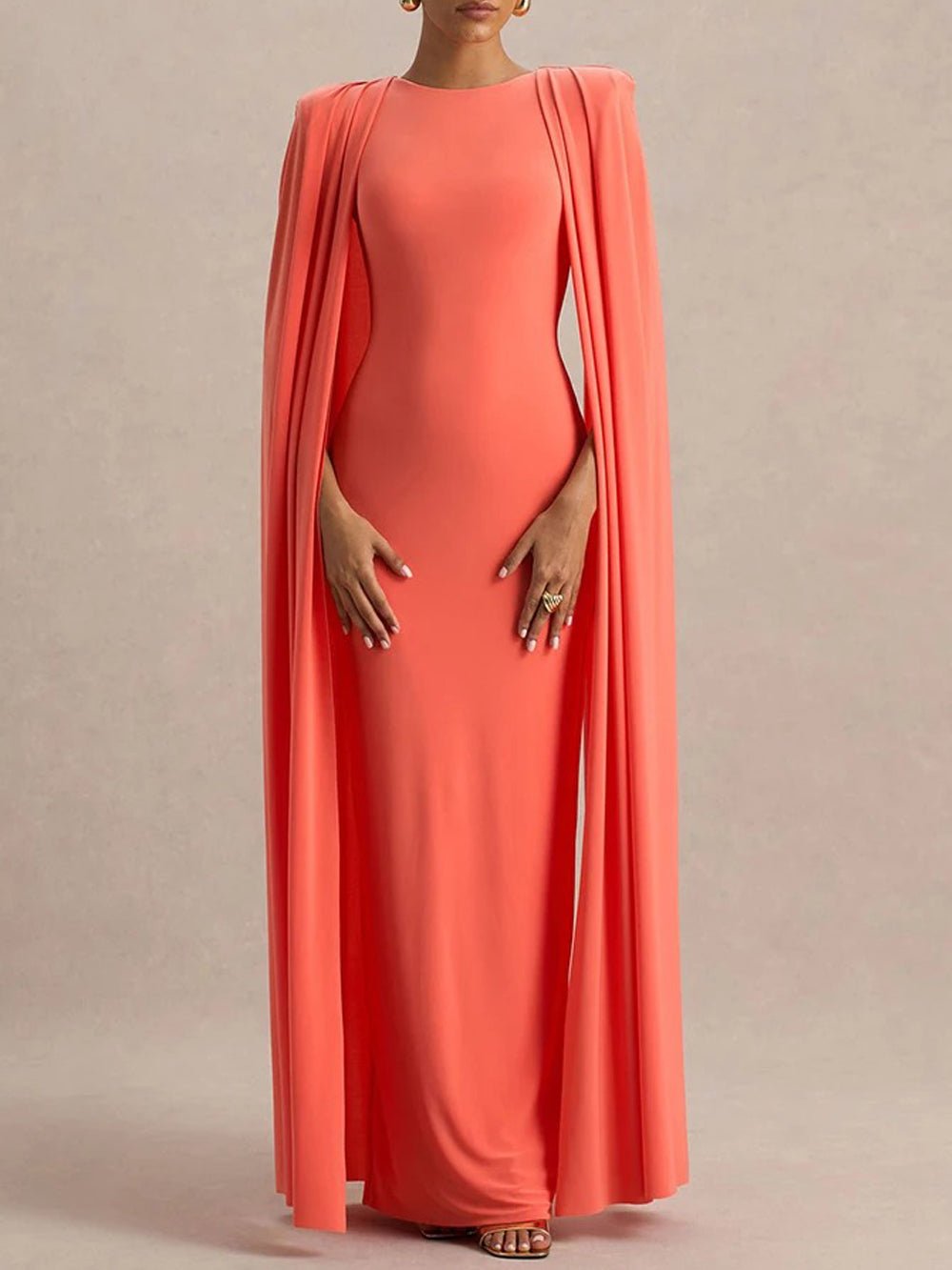 Cape Sleeve Round Neck Bodycon Maxi Gown