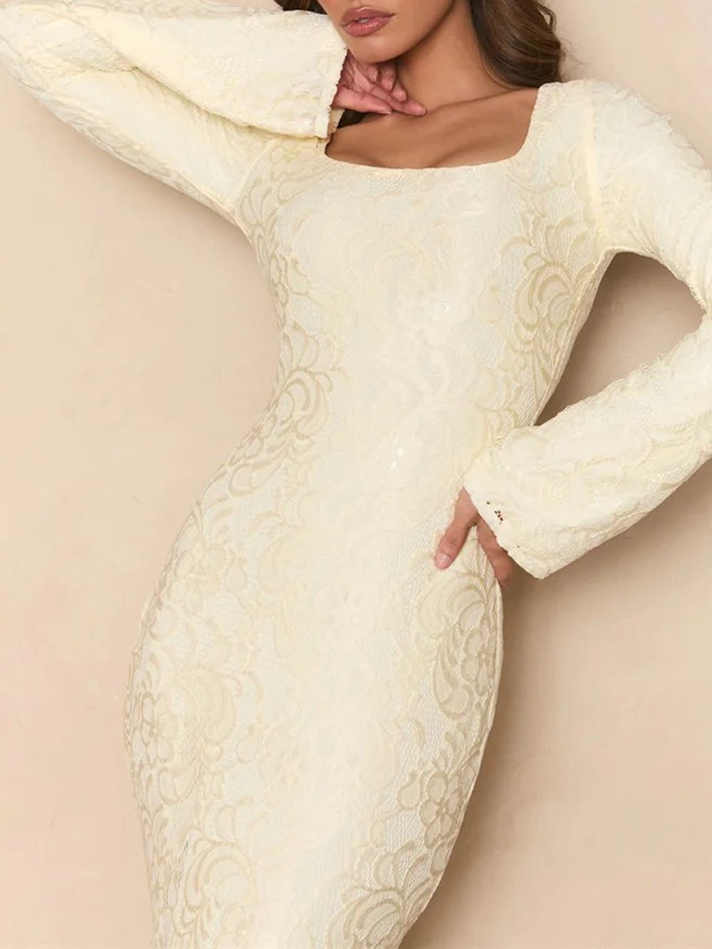 Celeste Draped Lace Maxi Dress in White - View 3
