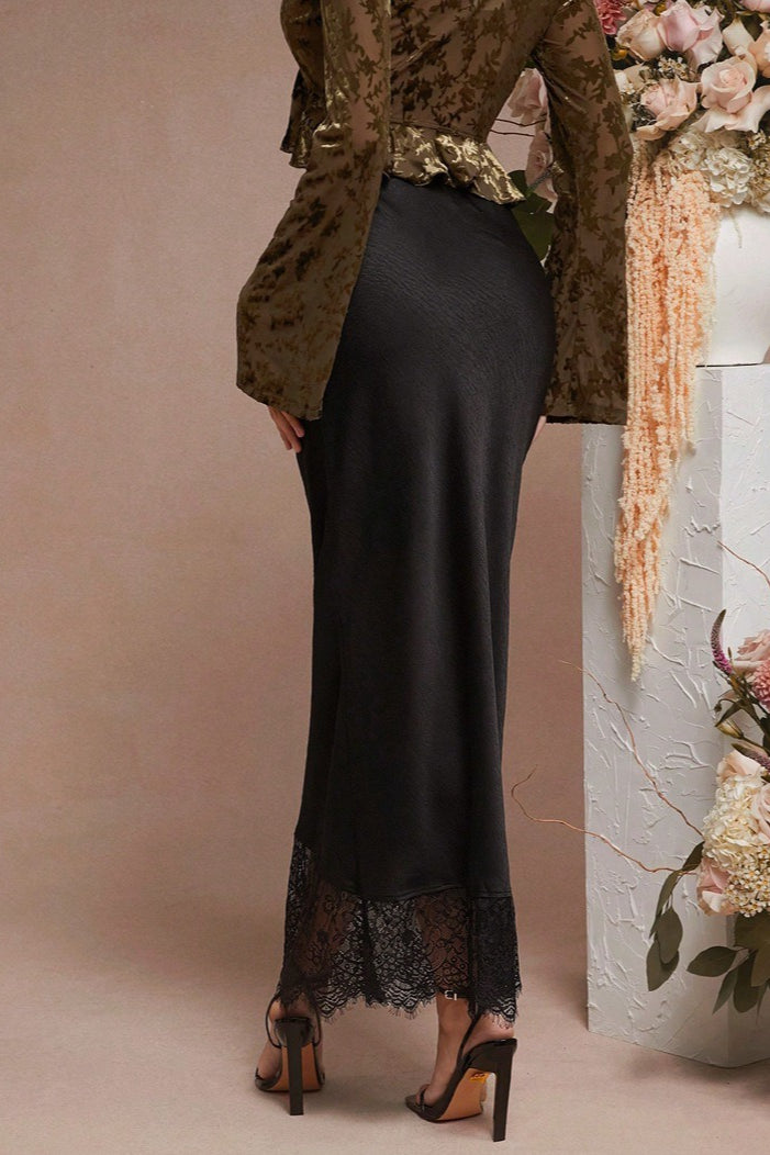 Sheer Lace Satin Skirt