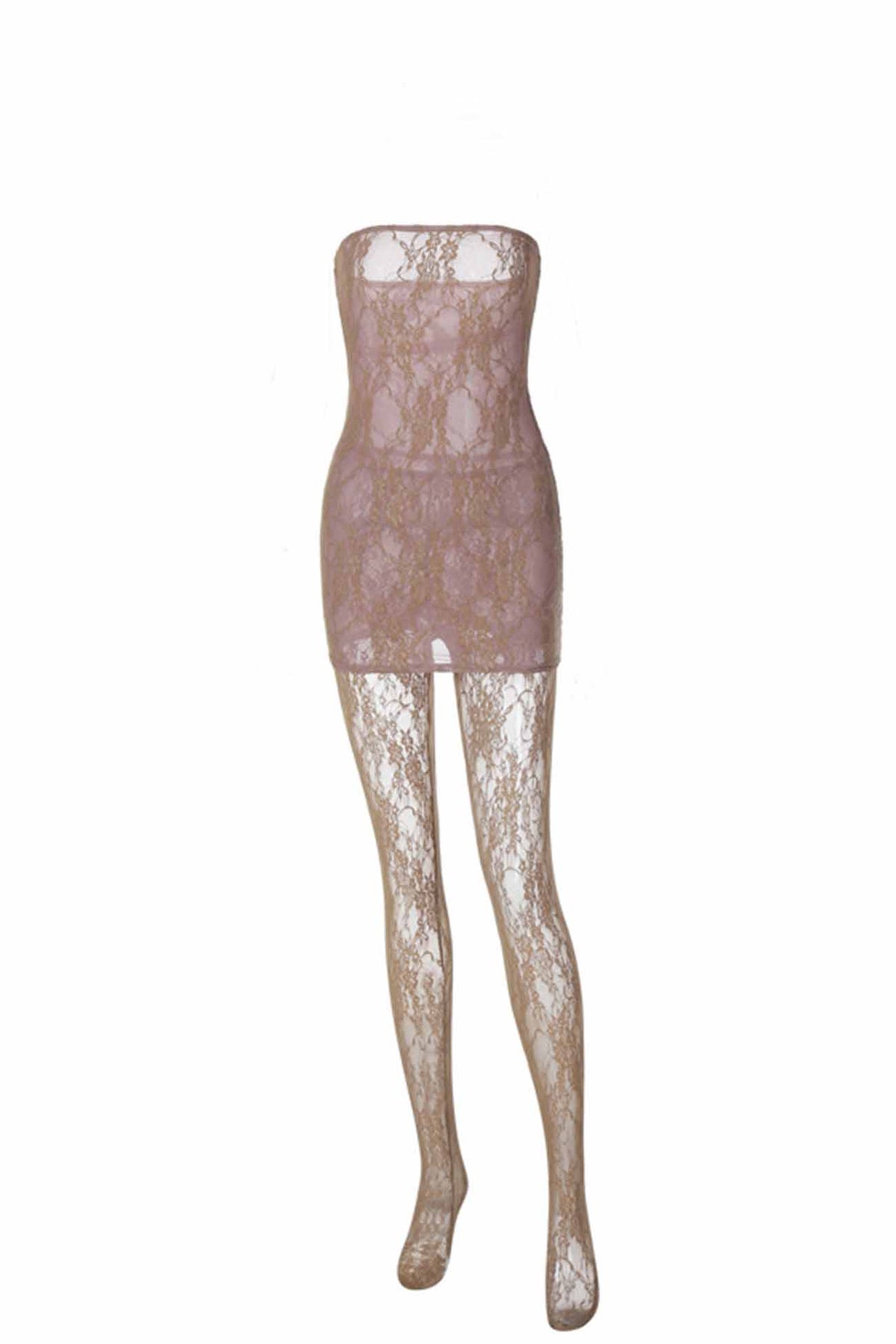 Strapless Floral Lace Bodycon Mini Leggings Two Piece Set - View 17