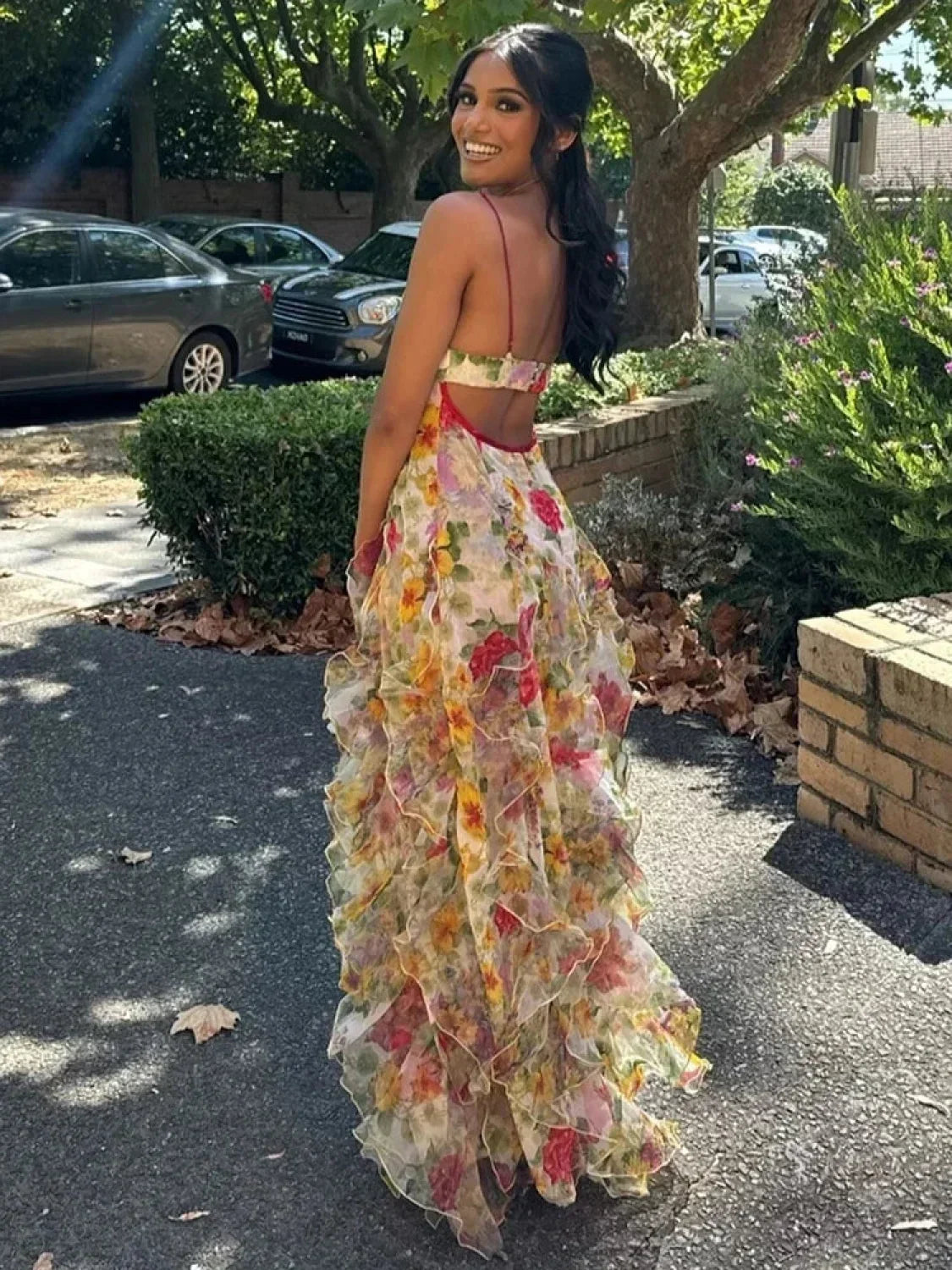 Floral V-Neck Cut Out Ruffle Tiered Maxi Dress 5