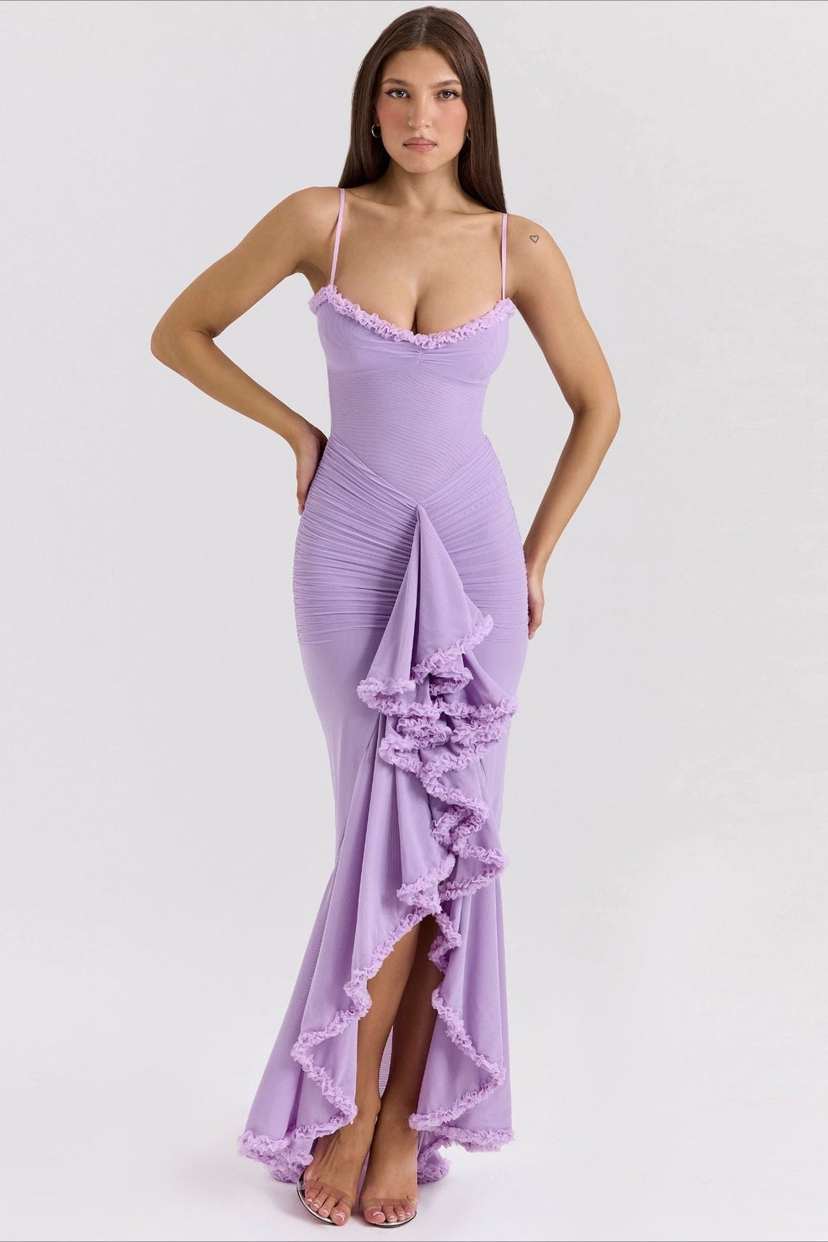 Spaghetti Strap Ruffle Trim High Low Asymmetrical Mini Party Dress - View 9